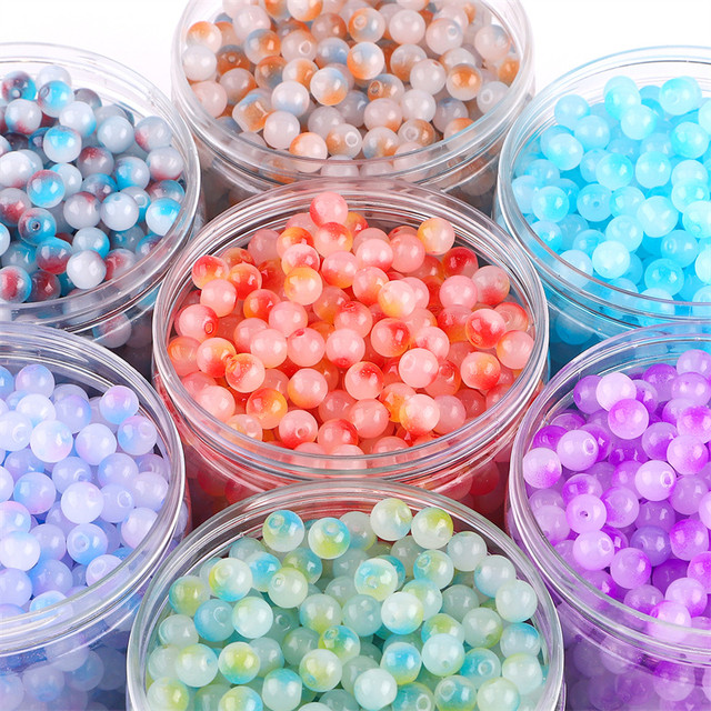 50pcs 8mm Candy Color Glass Crystal Beads Double Colored Beads for